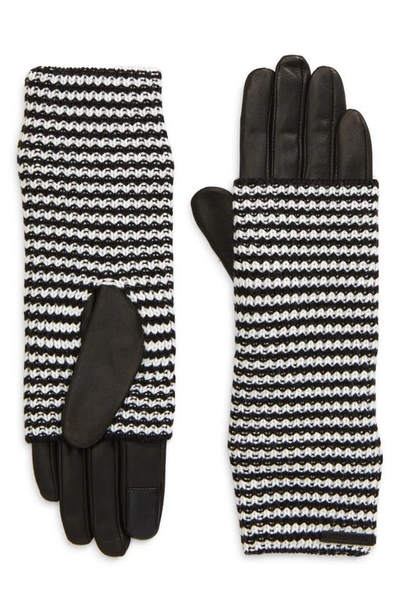 Allsaints Stripe Knit Cuff Leather Gloves In Black | ModeSens