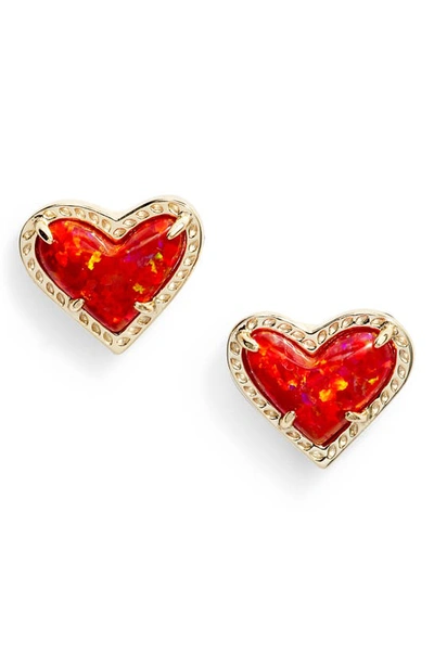 Shop Kendra Scott Ari Heart Stud Earrings In Gold Red Kyocera Opal