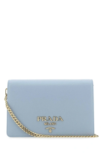 Shop Prada Logo Plaque Chained Shoulder Bag In Blue