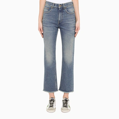 Shop Golden Goose Blue Frayed Cropped Jeans