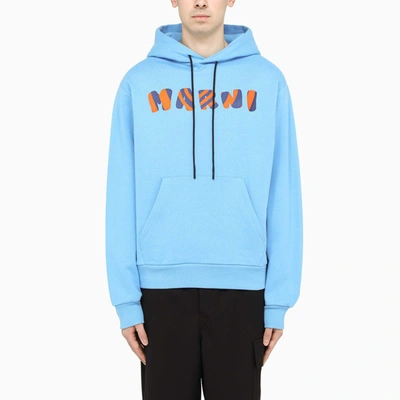 Shop Marni Light Blue Logo-print Hoodie