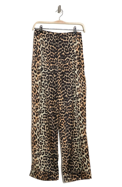 Shop Ganni Silk Stretch Satin Pants In Leopard