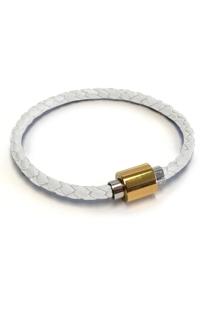 Shop Liza Schwartz Woven Leather Bracelet In Snow White