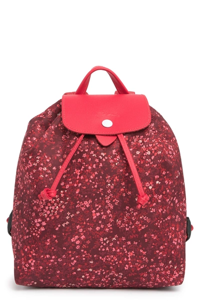 Shop Longchamp Floral Backpack In Red