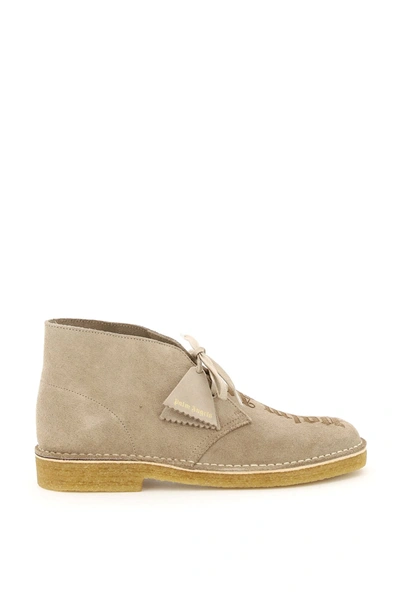 Shop Palm Angels Clarks Desert Boots With Logo In Sand Sand