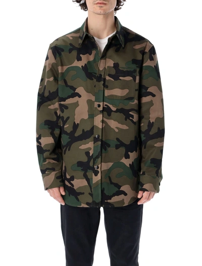 Shop Valentino Camouflage Overshirt In Camou Army