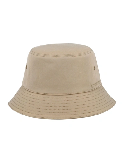 Shop Burberry Embroidered Logo Cotton Bucket Hat In Honey