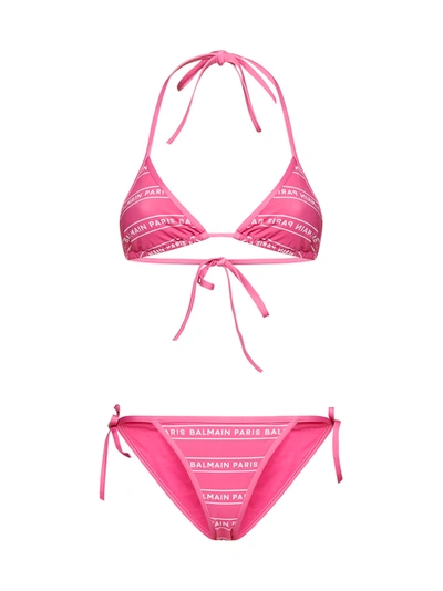 Shop Balmain Swimwear In Pink White