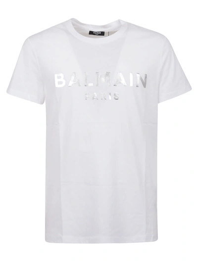 Shop Balmain Foil T-shirt - Classic Fit In Gac Blanc/argent