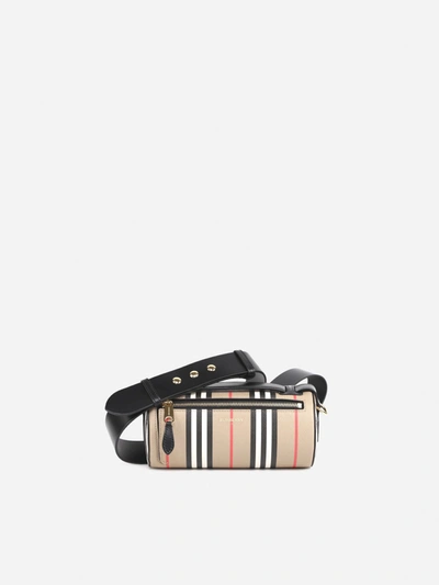 Shop Burberry E-canvas Bag With Striped Pattern In Beige, Black