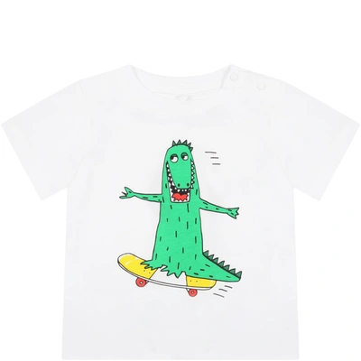 Shop Stella Mccartney White T-shirt For Baby Boy With Green Crocodile
