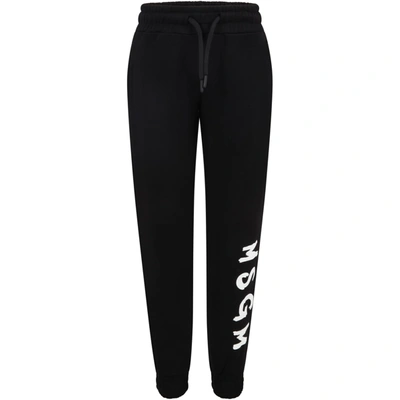 Shop Msgm Black Sweatpants For Boy With White Logo