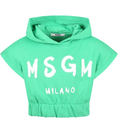 Shop Msgm Green Sweatshirt For Girl With White Logo
