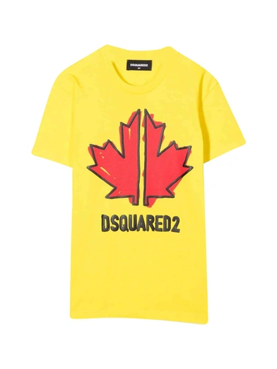 Shop Dsquared2 Yellow Teen T-shirt With Frontal Print Dsquared Kids In Giallo