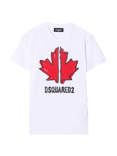 Shop Dsquared2 White Teen T-shirt With Frontal Print Dsquared Kids In Bianco
