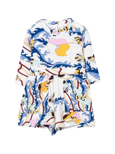Shop Emilio Pucci Jumpsuit With Print In Bianco/blu