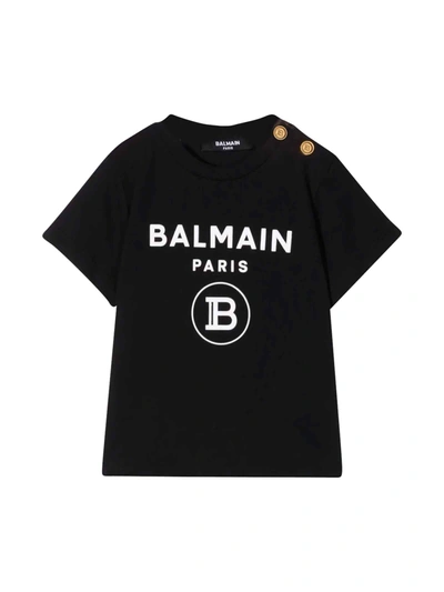 Shop Balmain Black Baby T-shirt With White Print In Nero/bianco