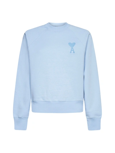 Shop Ami Alexandre Mattiussi Ami Logo Embroidered Crewneck Sweatshirt In Blue
