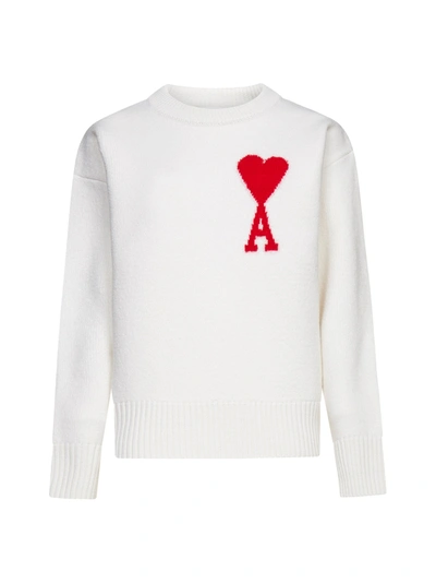 Shop Ami Alexandre Mattiussi Ami Logo Intarsia Crewneck Knitted Jumper In White