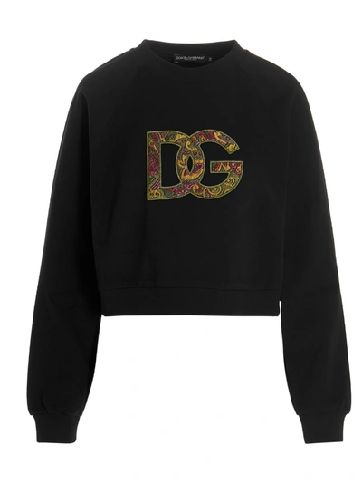 Shop Dolce & Gabbana Logo Printed Cropped Sweatshirt In Black