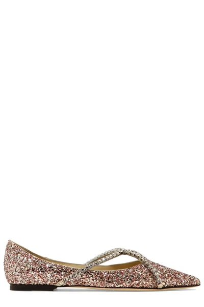 Shop Jimmy Choo Genevi Pointed Toe Ballerina Shoes In Pink