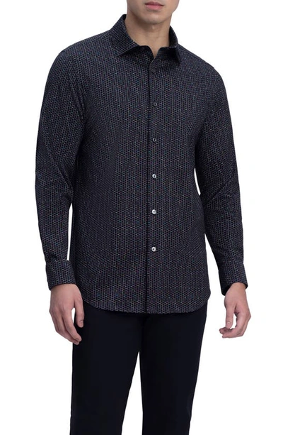 Shop Bugatchi Tech Print Stretch Cotton Button-up Shirt In Black