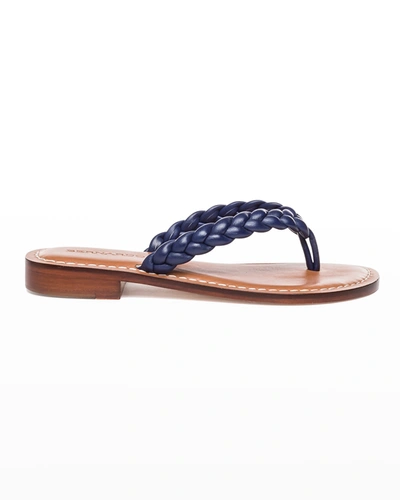 Shop Bernardo Theo Braided Leather Thong Sandals In Midnight