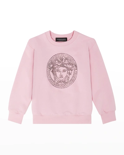 Shop Versace Girl's Crystal Medusa Pullover Sweatshirt In Candy Candy