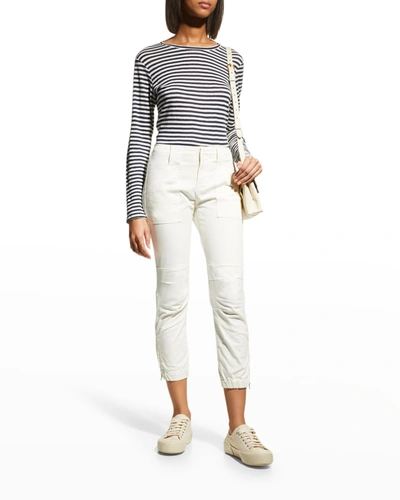 Shop Frame Trapunto Moto Pants With Banded Bottom In Off White