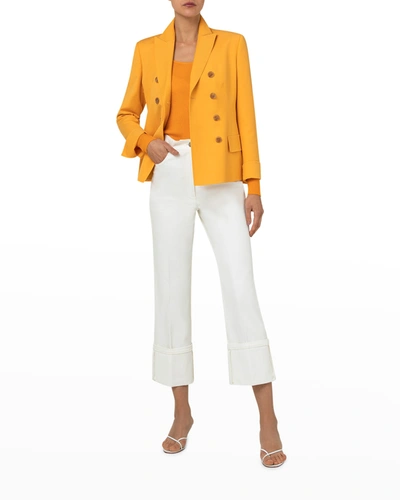 Shop Akris Double-breasted Cotton-silk Stretch Blazer In Marigold