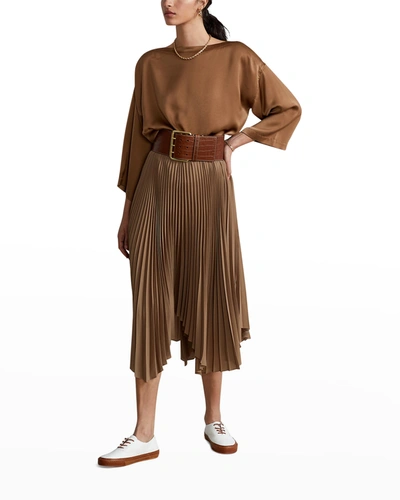 Shop Polo Ralph Lauren Sunburst-pleated Georgette Midi Skirt In Honey Brown