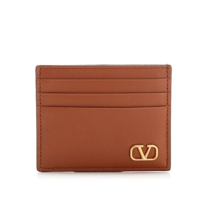 Shop Valentino Vlogo Plaque Cardholder In Brown