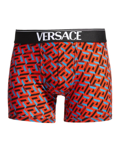 Shop Versace Men's Organic Bio-stretch Boxer Briefs In Orange Peelregal