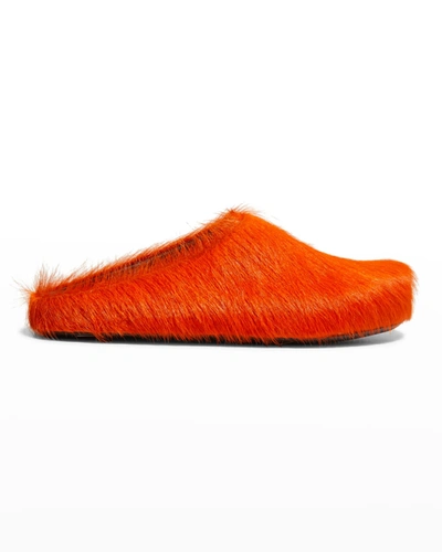 Shop Marni Men's Fussbett Calf Hair Sabot Mules In Orange