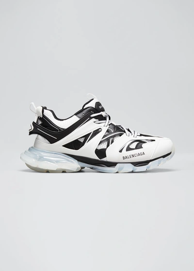 Shop Balenciaga Men's Track Clear-sole Caged Trainer Sneakers In Blanc/noir