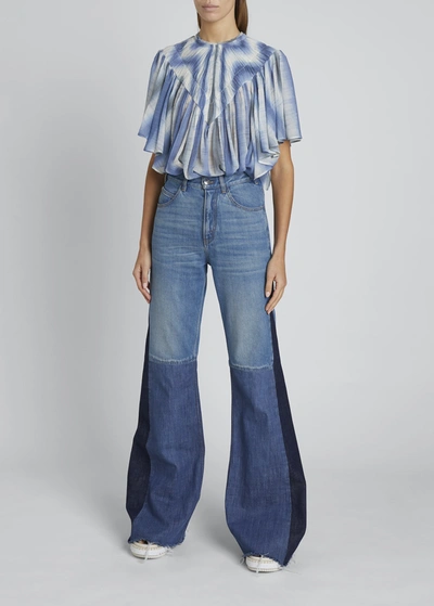 Shop Chloé High-rise Patchwork Denim Flare-leg Jeans In Multicolor Blue 1