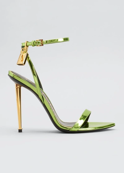 Shop Tom Ford 105mm Lock Metallic Stiletto Sandals In Acid Green