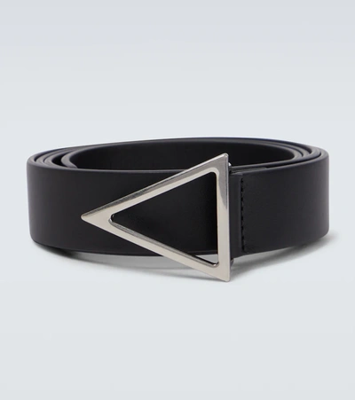 Shop Bottega Veneta Triangle Buckle Leather Belt In Black-silver