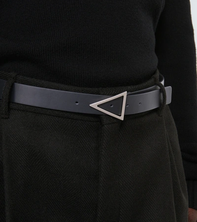 Shop Bottega Veneta Triangle Buckle Leather Belt In Black-silver