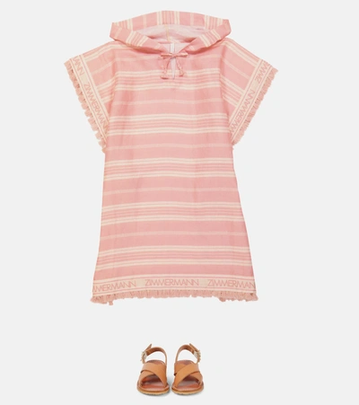 Shop Zimmermann Andie Hooded Linen Poncho In Pink Stripe