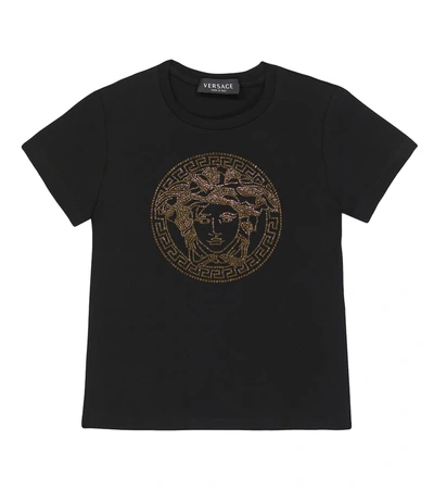 Shop Versace Medusa Embellished Cotton T-shirt In Nero+oro