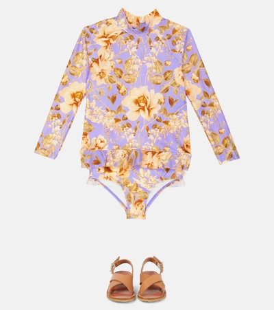 Shop Zimmermann Rosa Floral Rashguard In Lilac Peony Floral