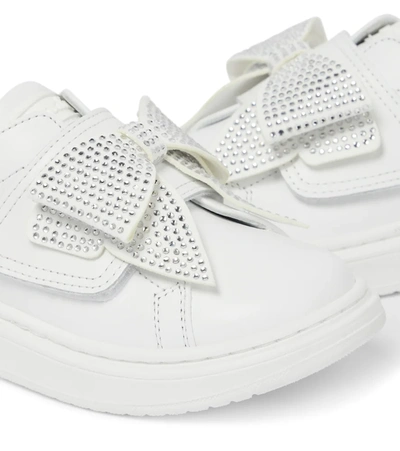 Shop Monnalisa Bow-embellished Leather Sneakers In Panna