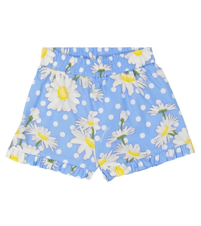 Shop Monnalisa Floral Polka-dot Poplin Shorts In Panna+nuvola