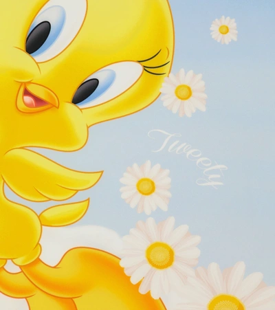Monnalisa Light Blue Dress With Tweety Bird Print In Panna+celeste