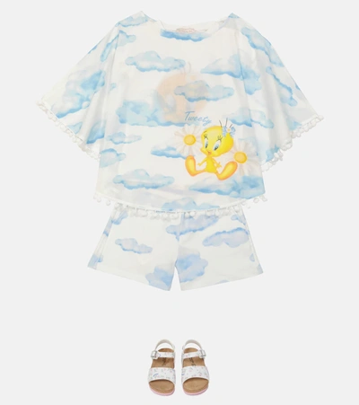 Monnalisa Girls Blue Tweety Beach Poncho In White