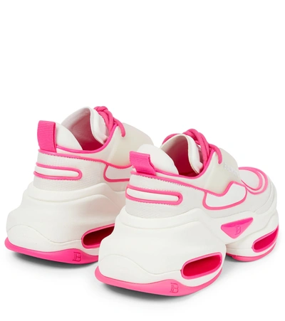Shop Balmain Bbold Sneakers In Blanc/rose Fluo