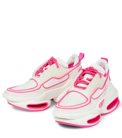 Shop Balmain Bbold Sneakers In Blanc/rose Fluo