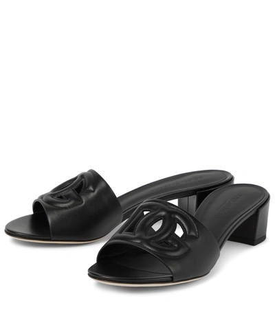 Dolce & Gabbana Bianca 40 Dg Millennials Calf Leather Mules In Black