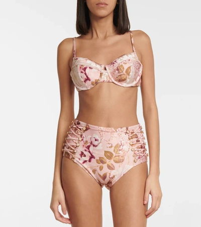 Shop Zimmermann Rosa Balconette Bikini Top In Pink Peony Floral